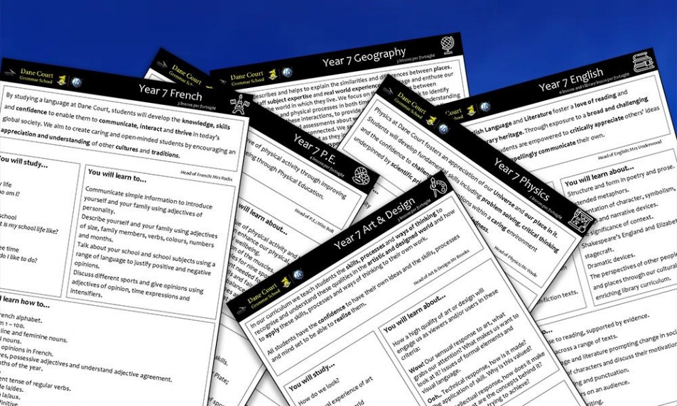 Thumbnails of Year 7 subject overviews